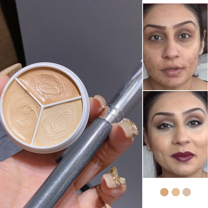 Tri-Color Concealer-palett för att täcka akneärr och mörka ringar